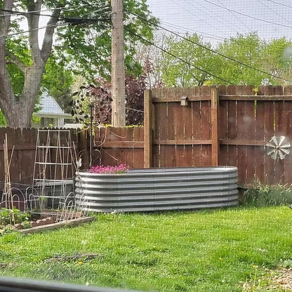 1 Pack 8x3x2FT Galvanized Raised Garden Bed Kit Oval Metal Ground Planter Box Outdoor Bottomless Planter Raised Beds for Vegetables Flowers Herbs Fruits, Gray