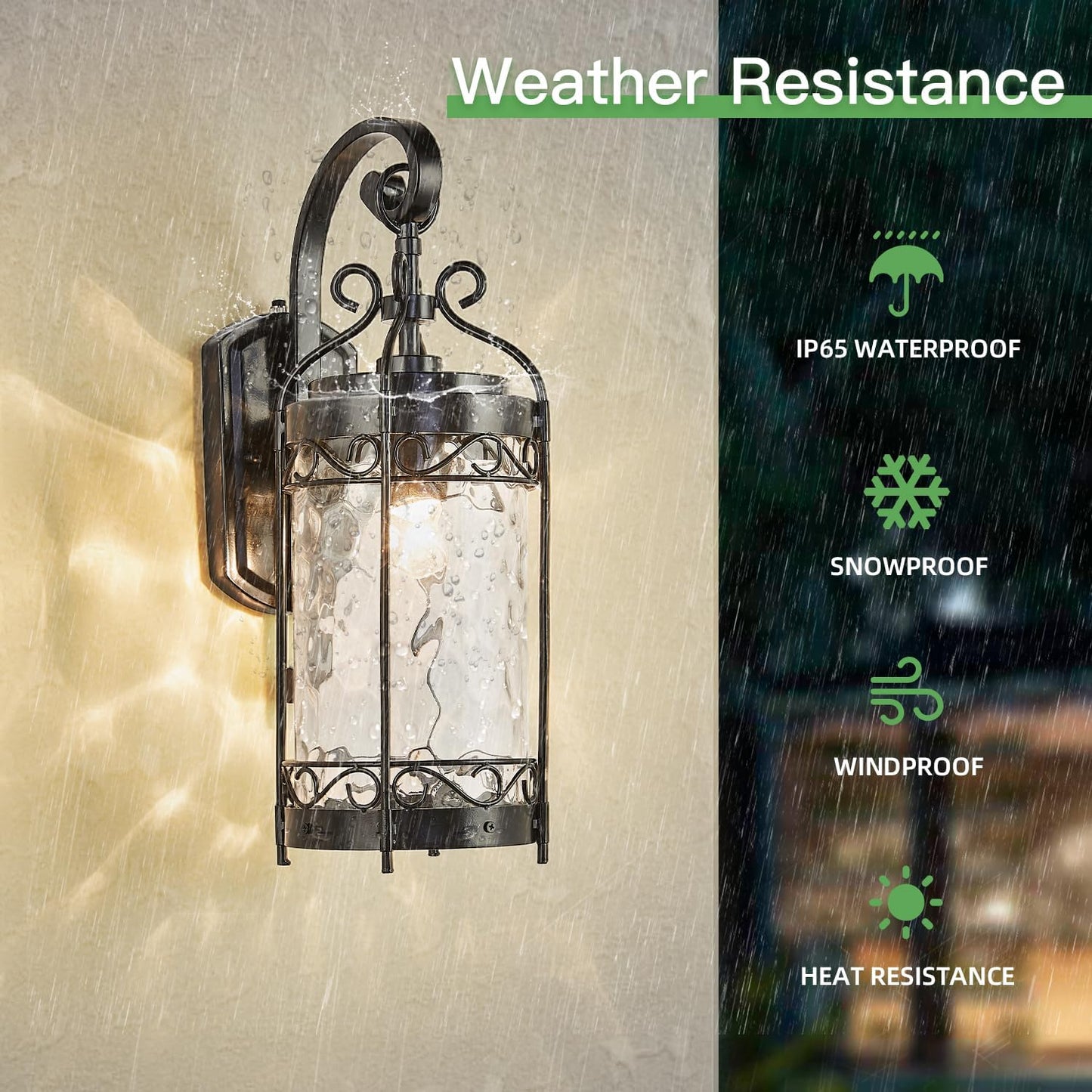 Large Dusk to Dawn Sensor Outdoor Wall Sconce,19.68" H Vintage Exterior Light Fixture with IP65 Waterproof,Classical European Style Porch Light with Water Glass for Front Door Balcony Porch