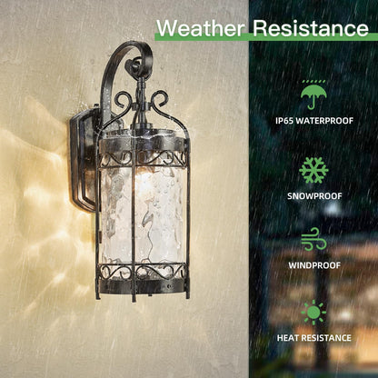Large Dusk to Dawn Sensor Outdoor Wall Sconce,19.68" H Vintage Exterior Light Fixture with IP65 Waterproof,Classical European Style Porch Light with Water Glass for Front Door Balcony Porch