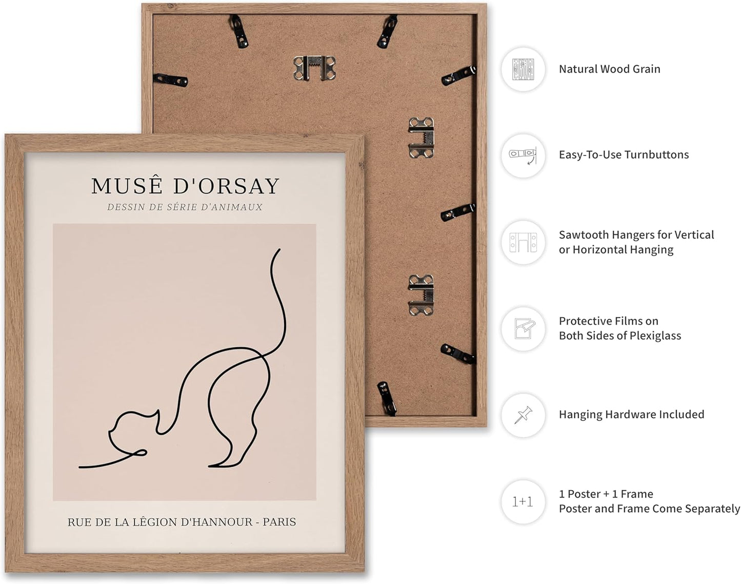 Poster Master Vintage Poster - Retro One Line Cat Drawing Print - Cat Art - Minimal Gift for Men, Women, Animal Lover - Abstract Wall Decor for Home, Office, Bedroom, 8x10 Beige Framed