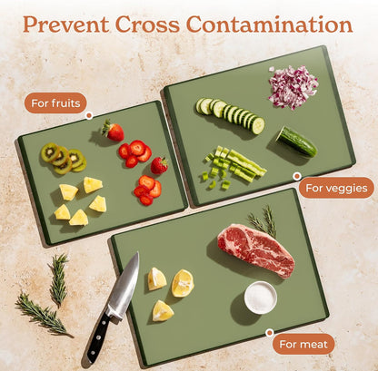 SMIRLY Plastic Cutting Board Set with Holder 4 Pieces, Non-Slip Dishwasher Safe Chopping Boards for Kitchen, Green