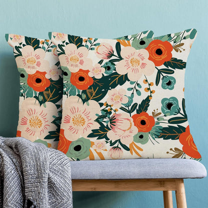 CXMEIFLY Spring Pillow Covers 20 x 20 Inch Set of 2 for Watercolor Flowers Decor Throw Pillows Pink Red Green Plant Floral Outdoor Decorative Cushion Cases for Couch Bed Decorations