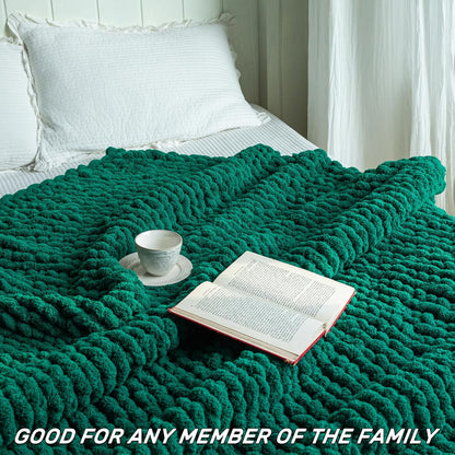 Chunky Knit Blanket - Luxury Soft Cozy 50 * 60 Throw Blanket,100% Woven Blanket Rope Knot Throw Blanket for Couch, Sofa, Home Decor, Gift - Machine Washable（Blackish Green）
