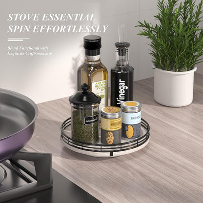 9" Wooden Lazy Susan Organizer for Cabinet, Turntable Round Decorative Tray for Kitchen Sink, Countertop Organizer, Bathroom Counter Organizer for Skincare Makeup, Rustic White