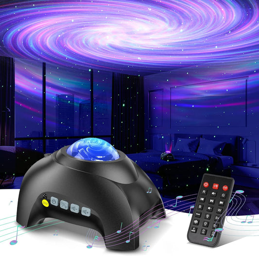 Northern Galaxy Light Aurora Projector with 33 Light Effects, Night Lights LED Star Projector for Bedroom Nebula Lamp, Remote Control, White Noises, Bluetooth Speaker for Parties, Jet Black