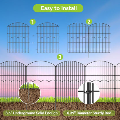 Decorative Garden Fence 6 Panels 14.8 ft (L)×38in (H) Metal Garden Fences, No Dig Animal Barrier Fencing Rustproof Wire Temporary Dog Fence Outdoor for Patio Backyard Lawn - Without Door