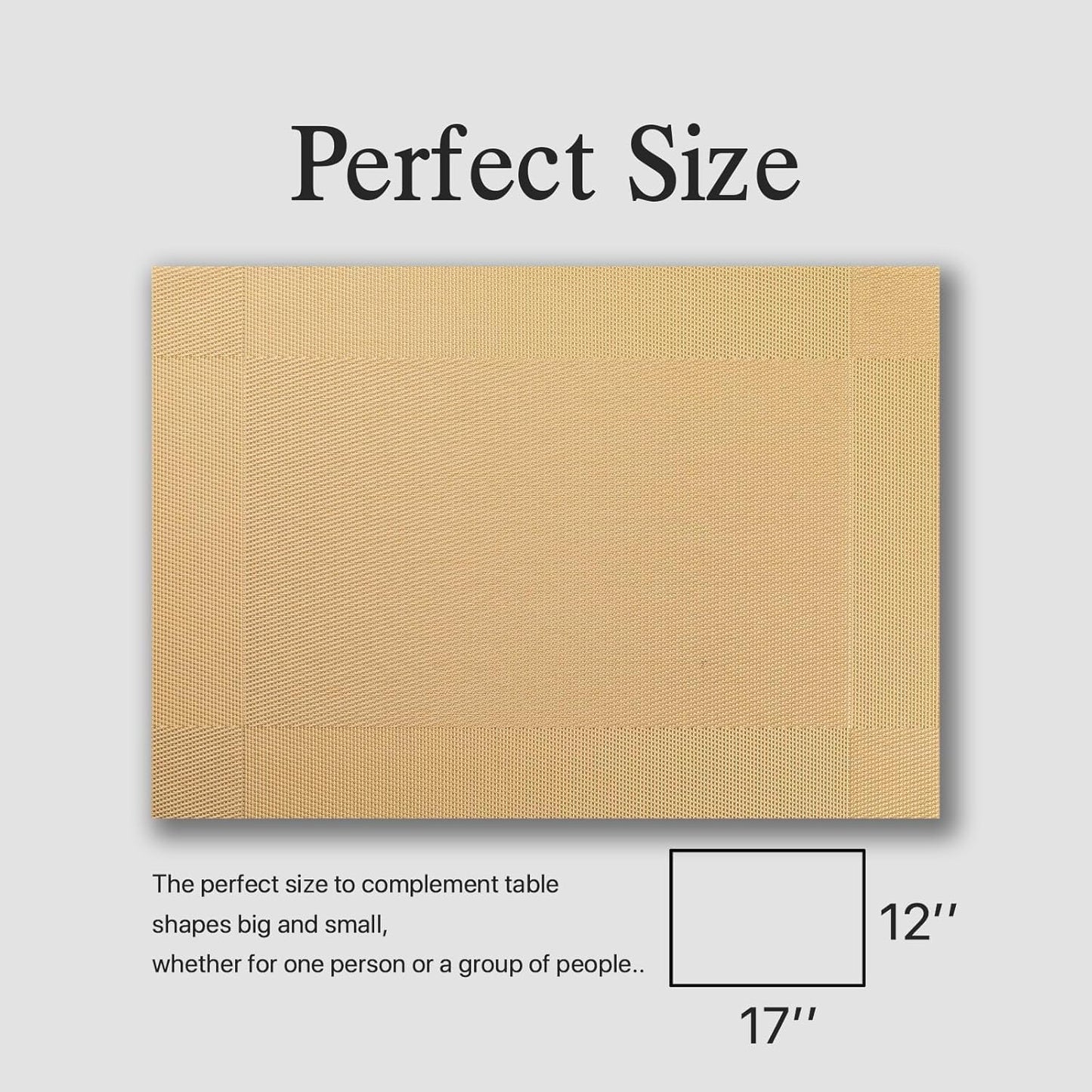 Placemats Set of 8 - Easy Clean Woven Vinyl Placemats for Dining Table, Indoor/Outdoor Place Mats, Washable PVC Table Mats（Gold Cube）