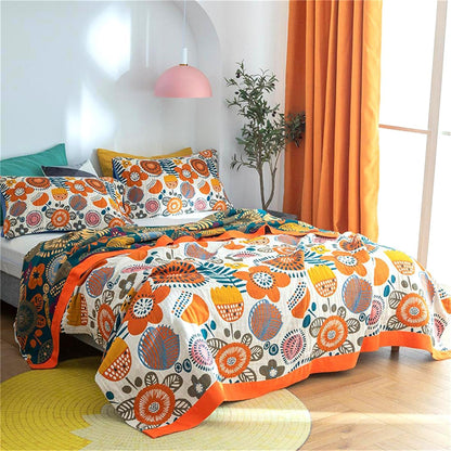 Boho Throw Blanket 60''x80'' for Bed Couch, Floral Muslin Bed Blankets Boho Quilt Travel Mexican 100% Cotton Super Soft Summer Blanket Picnic Blankets