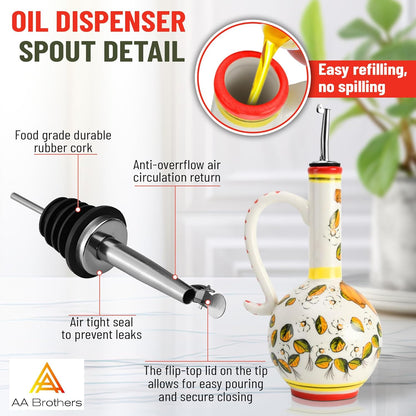 15Oz Ceramic Handmade Oil Dispenser with 3 olive design