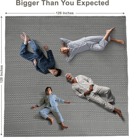 PHF 100% Cotton Waffle Blanket Oversized King 120"x120", Lightweight Breathable Extra Large 10'x10' Summer Blankets for Bed, Giant Big Luxury Aesthetic Woven Bedding for Home Decor, Dark Grey