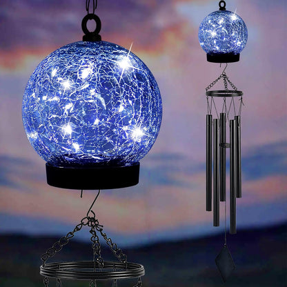 Wind Chimes Outdoor Solar Lights, 42 Inch Large Sympathy Chime 15 Blue LEDs Crackled Glass Ball Birthday Gifts for Women Decorative Hanging in Garden, Yard, Patio, Landscape