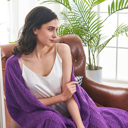 inhand Valentine's Day Gifts Throw Blanket Purple for Couch, Soft Living Room Home Decor Twin Size Knitted Blanket, Outdoor Lightweight Breathable Summer Blanket, Farmhouse Woven Decorative, 60"x80"
