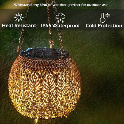 LeiDrail Hanging Solar Lanterns 2 Pack Solar Lanterns Outdoor Waterproof Garden Metal Decorative Light Patio Decor for Outside Yard Tree Tabletop Landscape