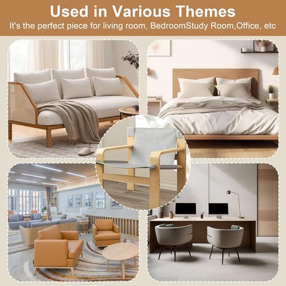 Mid-Century Accent Chair with Wide Armrest & Solid Wood Frame, Detachable and Washable Armchair, Modern Living Room Reading Chairs for Bedroom Sunroom Bedroom Balcony,White