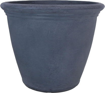 Sunnydaze 20-Inch Anjelica Large Plastic Pot for Plants - Outdoor Polyresin Round Planter with Drillable Drainage Holes - Slate