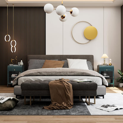 Modern Metal Side Tables, End Tables with Glass Door, 2-Tier Nightstands with Storage Shelves, Accent Table, Slim Sofa Table for Living Room, Bedroom (1, Green)