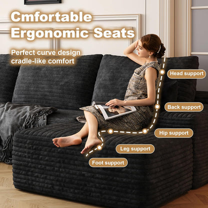 108" Sectional Couches for Living Room Modern Modular Sofa with L-Shape Couchs Upholstered Boneless Couch Deep Seat Sectional Couch with Chaise (Black, Left Facing Chaise+2Seaters+1Ottoman)