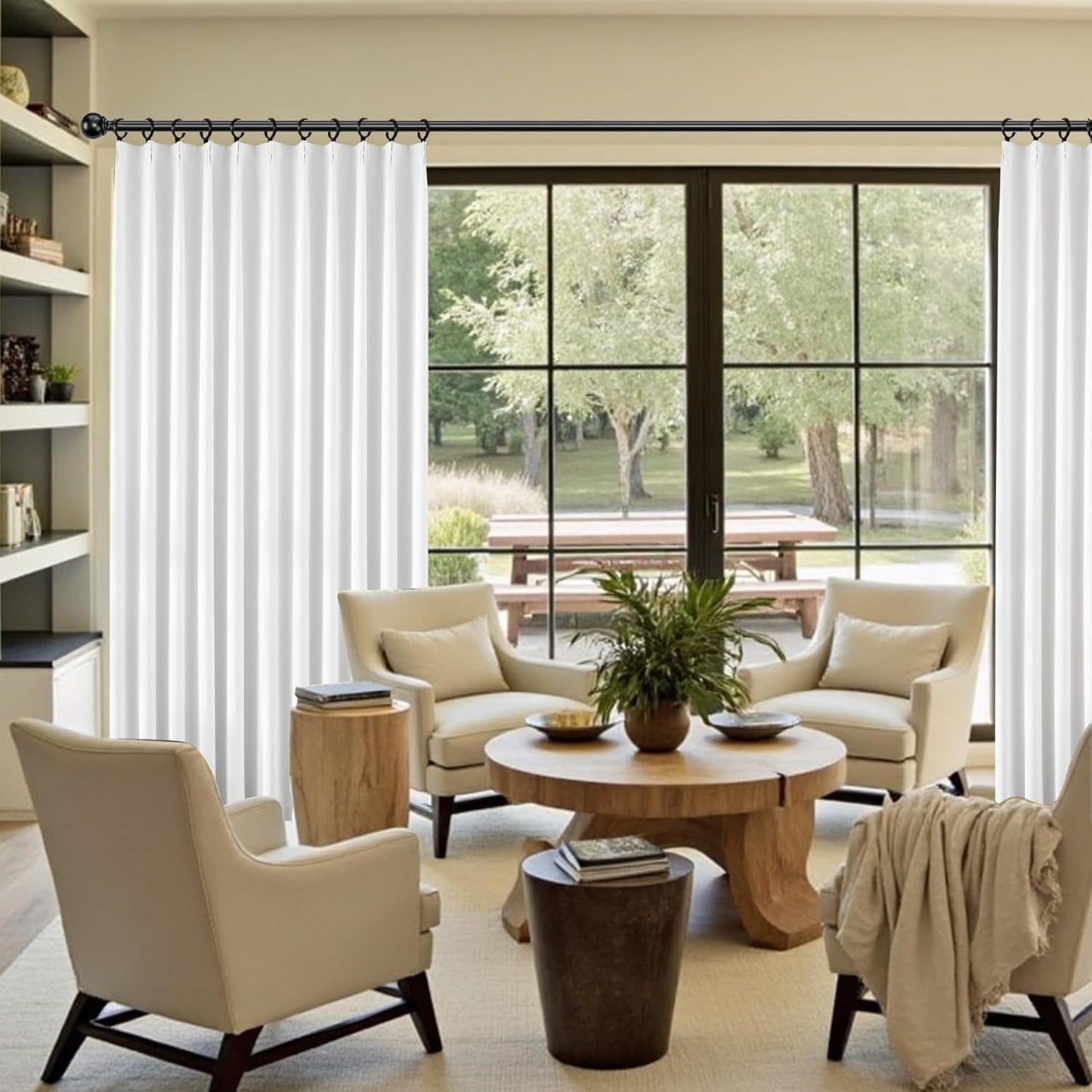 KangBang White Pleated Privacy Curtain Panels 102 Inch Length, Memory Shape Pinch Pleat Neutral Drapes Ceiling to Floor Elegant Modern Decor for Home Office Living Room, W40xL102,2 Panels