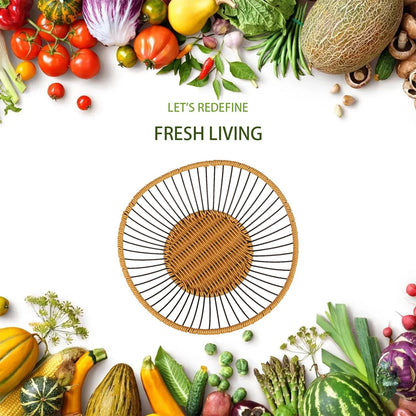 Vine Woven Iron Fruit Bowl, Metal Wire Fruit Basket, Vegetable Drain Basket, Storage Baskets for kitchen counter, countertop,Snacks, Candy, Bread,Cosmetics,Table decorative(13.8 x 4 Inches)