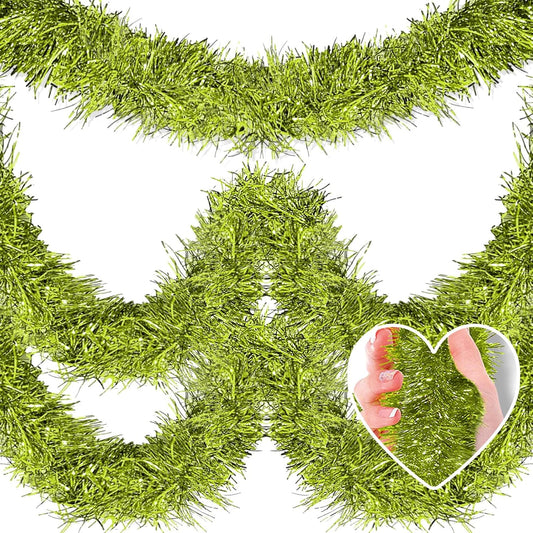50 Feet Metallic Twist Tinsel Garland - Wall Hanging Backdrop for Parade Floats, Christmas Eve, New Year, Valentine's Day Parties (Light Green, 2in x 50ft)