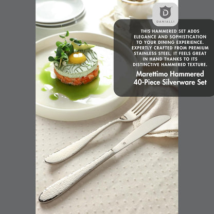 Hammered Silverware Set | Premium 18/10 Stainless Steel Flatware Service for 8 | Heavy-Duty & Dishwasher Safe | Built to Last (40-Piece, Marettimo Hammered)