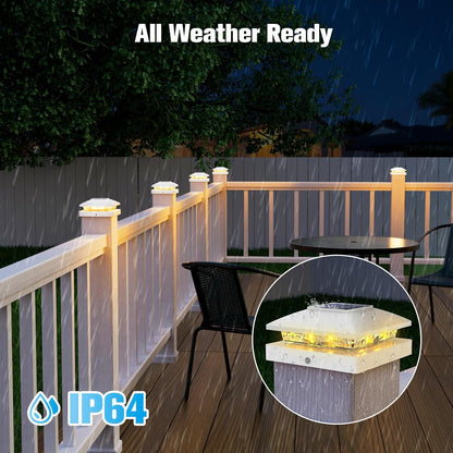 VOLISUN 4x4 Solar Post Cap Light 12pack,Solar Fence - Cap Lights Outdoor Waterproof for Wooden/Vinyl Post,White Deck Post Cap Light Solar Powered with Warm White for Garden/Patio/Porch