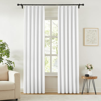 KangBang Pure White 90 Inch Bedroom Curtains-Pinch Pleated Room Darkening Neutral Drapes for Flat/Apartment with Hooks Track System, Solid Memory Shape Curtains & Drapes(40”Wx90”L,2 Panels)