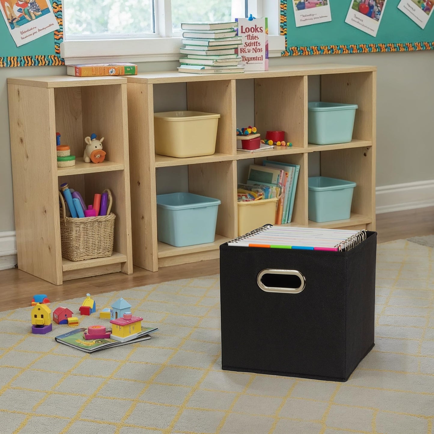 Household Essentials Foldable Fabric Storage Bins 6 Piece Set, Strong Poly-Woven Fabric, Sturdy