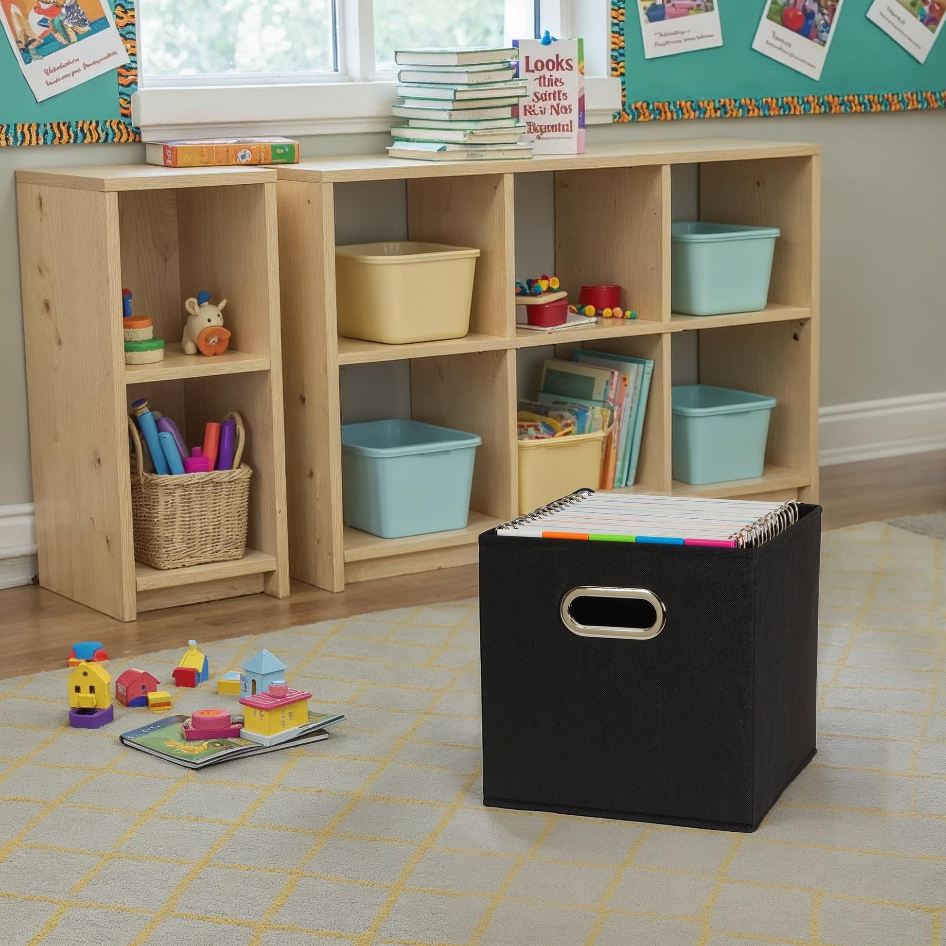Household Essentials Foldable Fabric Storage Bins 6 Piece Set, Strong Poly-Woven Fabric, Sturdy
