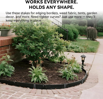 Metal Landscape Edging Stakes, 13Pcs 12Inch Galvanized Steel Garden Stakes Solid Top Curved Anchoring Spikes with Reinforcing Rib, for Corrugated Edge, Terrace Decor, Black