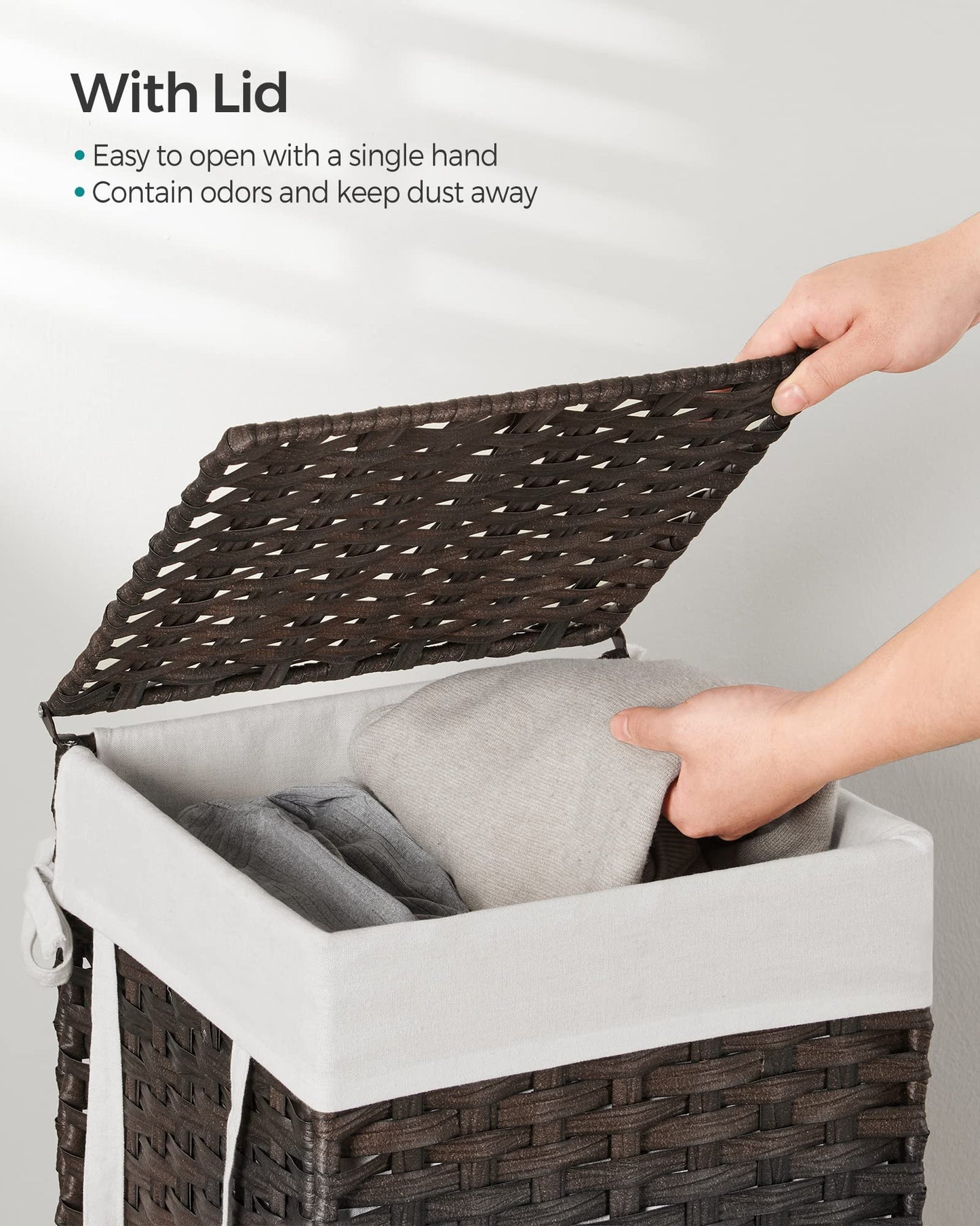 SONGMICS Laundry Hamper with Lid, 17.2 Gallon (65 L) Synthetic Rattan Clothes Laundry Basket with