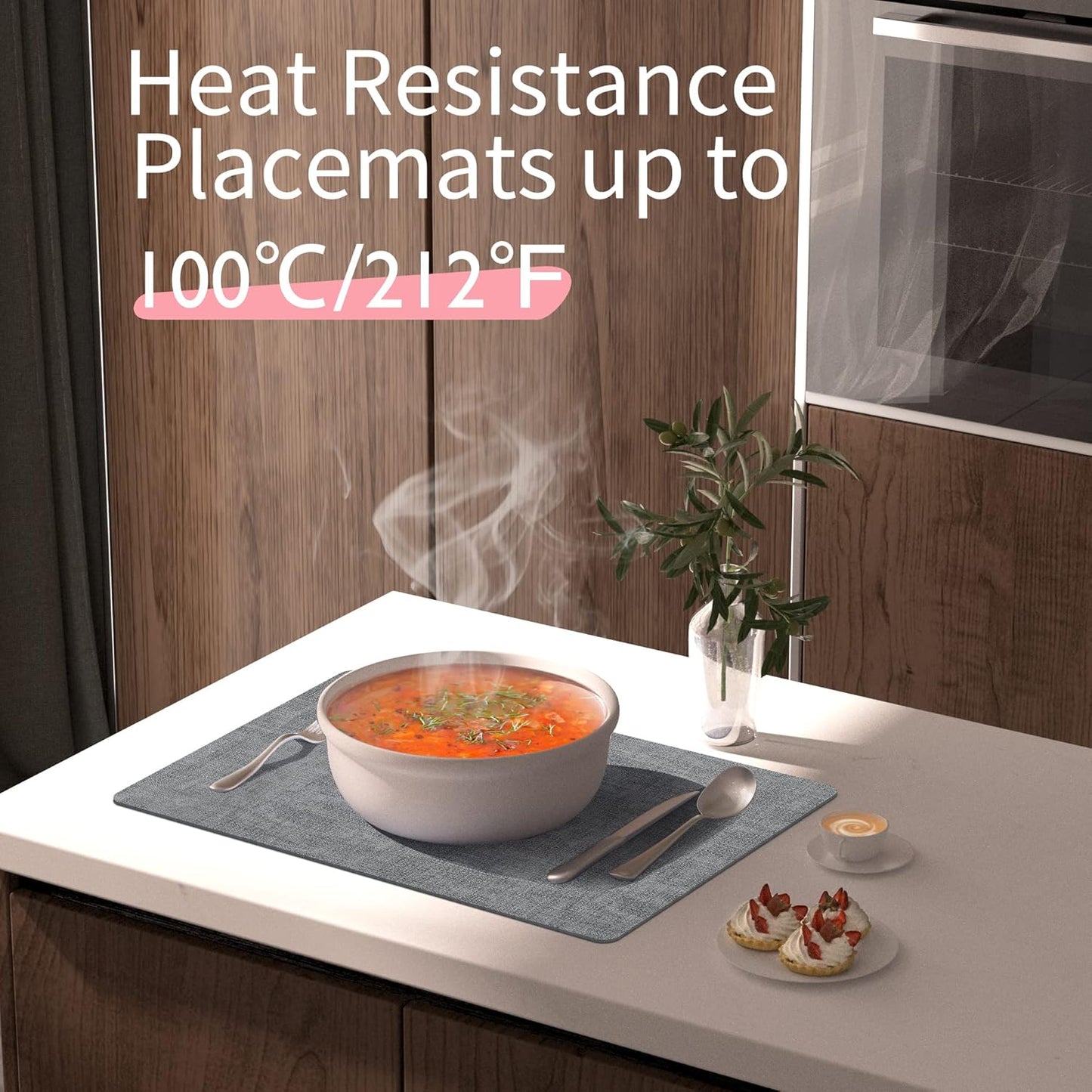 Maxpearl Faux Leather Placemats Set of 6 - Waterproof - Wipe Clean - Heat Resistant - Anti Slip Dining Table Place Mats, Suitable for Indoor & Outdoor Use, 17’’×12’’, Grey