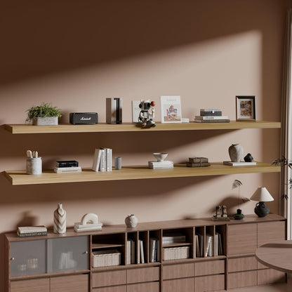 IAE Floating Wall Shelves 72 inch,Bathroom Shelves Wall Mounted,Invisible Shelves Floating Kitchen Shelves,Wooden Wall Shelves with Brackets for Living Room Wall Mounted,Easy Install,Set of 2,Natural