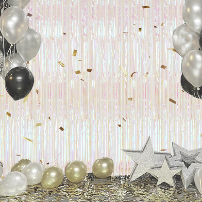 3 Pack Foil Fringe Backdrop, 3.3x8.2 Feet Tinsel Curtains, Transparent Rainbow Party Decor Steamers, Fringe Backdrop Curtains for Birthday Graduation Christmas Theme Party Decorations