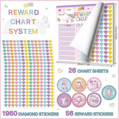 Reward Chart for Kids,Magnetic Behavior Chore Chart for Kids at Home,26 Little Hose Chore Charts,1960 Diamond Stickers,56 Reward Stickers,Incentive Chart to Develop Responsibility and Good Habits,Pink