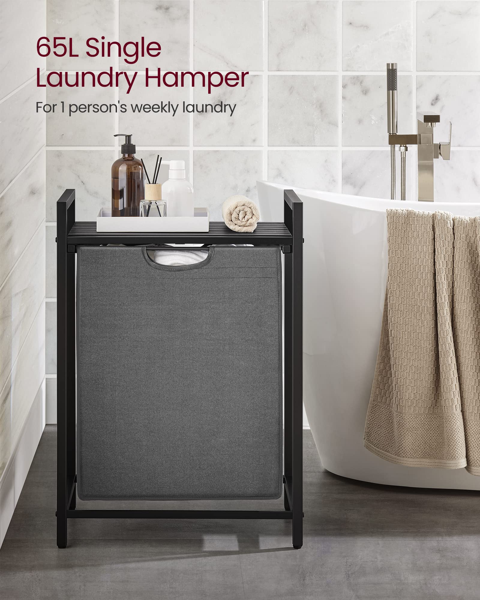 VASAGLE Laundry Hamper, 1 Pull-Out Bag, Shelf, 17.2 Gallons (65L)
