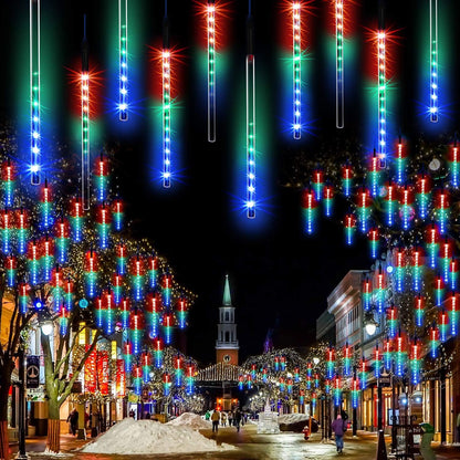 【4 Pack】 Christmas Lights Meteor Shower Rain Lights 20inch, Totally 40 Tube 1440 LEDs Icicle Lights Outdoor Raindrop Lights for Xmas Halloween Wedding Party Tree Holiday Decoration, Colorful