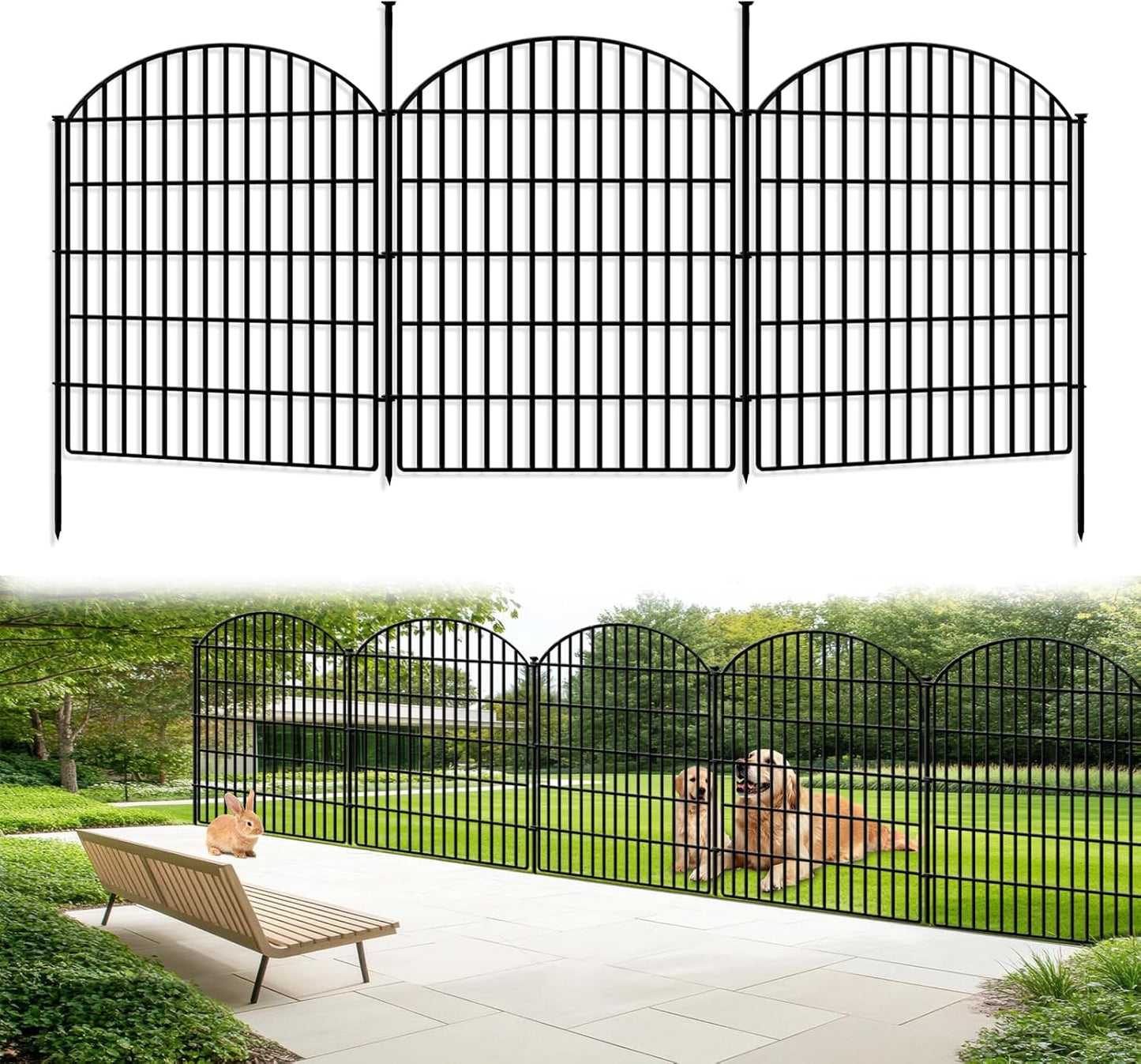 10 Panels No Dig Decorative Outdoor Garden Fence for Yard, 33in (H) x 21.92ft (L) Animal Barrier Fencing Rustproof Metal Panel Border for Dog, Rabbits Patio Camping Temporary Ground Stakes