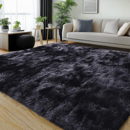 Rezutan Area Rugs 5x7 Living Room, Large Fluffy Rug for Bedroom, Soft Shag Shaggy Fuzzy Carpets for Boys and Girls Dorm Room Home Decor Aesthetic,Black Grey Tie-Dyed.