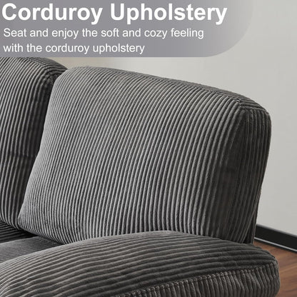 Karl home U-Shape Sectional Sofa Couch 111" Modern 4-Seat Sofa with Chaises Corduroy Fabric Upholstered Covertible Couch with Wood Grain Legs for Living Room, Reception Room, Apartment, Dark Gray