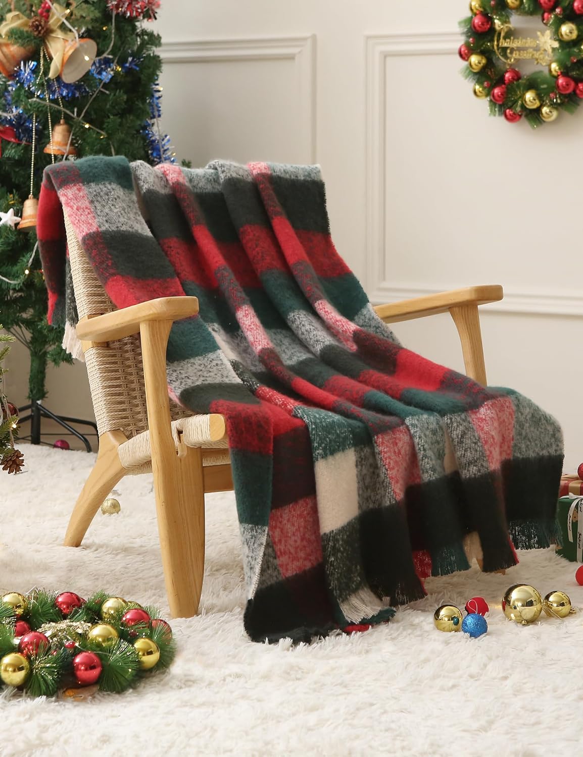 ZonLi Christmas Plaid Throw Blanket, 50" x 60" Decorative Blankets, Decorative Vintage Blanket with Tassel for Couch, Bed, Sofa, Chair, Outdoor, Cozy Warm Lightweight Farmhouse Blankets