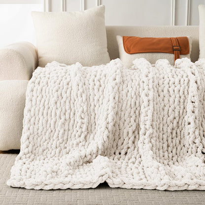 Ultra Soft Chunky Knit Blanket Throw -50x70 Hand Knitted Warm Chenille Throw Blanket, Home Decor Soft Thick Yarn Cable Knit Blanket Breathable Fleece Banket Christmas for Couch Bed Sofa Best GIF