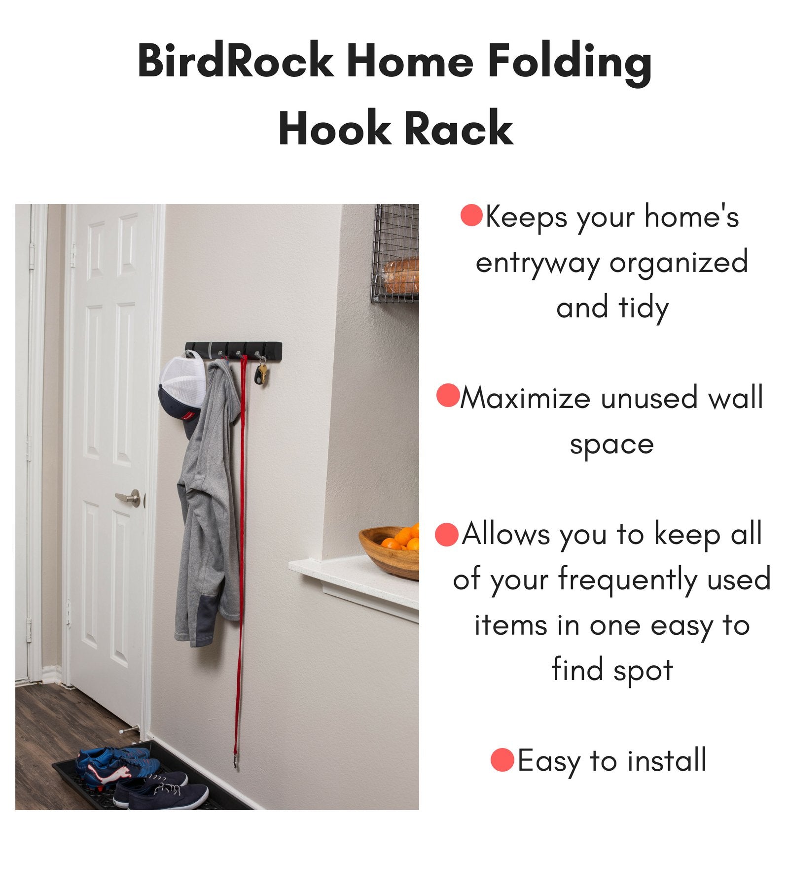 BIRDROCK HOME Folding Hook Coat and Hat Rack - 5 Hooks - 18 Inches - Wall Mount - Decorative Home