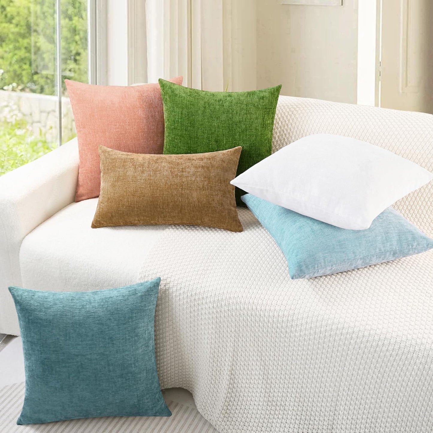 CaliTime Throw Pillow Covers Decorative 18 X 18 Inches Pack of 2 Cozy Chenille Cushion Cases for Couch Sofa Bed Living Room Home Light Blue Grey