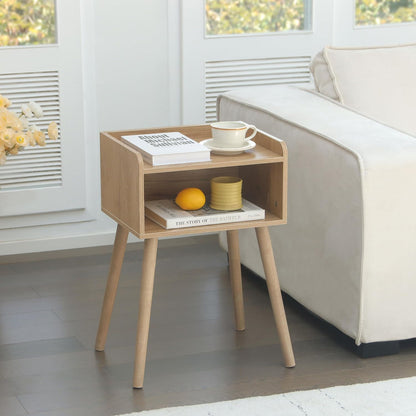 MaxSmeo Nightstand, Mid Century Modern Side Table Bedroom with Storage, Small End Bedside Table with Solid Wood Legs for Living Room, Office Small Spaces (Rustic Walnut)