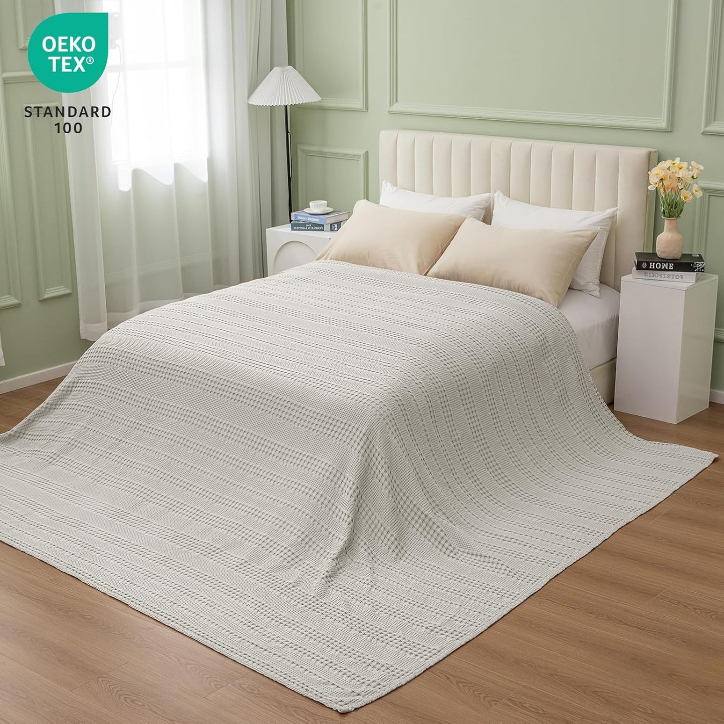 PHF Cooling Waffle Blanket California King Size, Lightweight 60% Rayon Derived from Bamboo & 40% Cotton Breathable Blanket for Hot Sleepers, Soft and Luxury for Bed Couch and Sofa, 110"x96", Grey