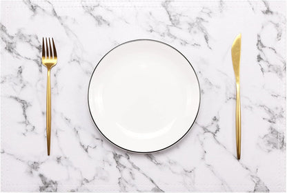 Marble Faux Leather PU Placemats, Set of 6, Easy to Clean, Heat & Stain Resistant for Dining Kitchen Table, Office Conference, Home Decor