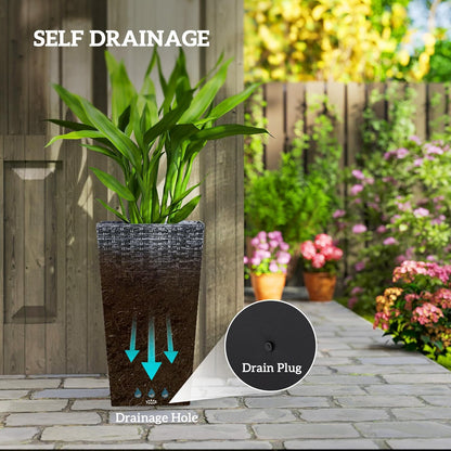 Outsunny Tall Planters for Outdoor Plants Set of 3, 24 in Taper Planters with Drainage Holes, Rattan Decor Plant Pots for Indoor Outdoor Front Porch Patio Backyard, Gray