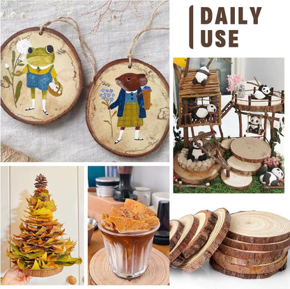FUMILE Unfinished Natural Wood Slices 5.1-5.5 Inch, 10 PCS Round Wooden Discs with Tree Bark, Wood Slices for Centerpieces for Handmade Crafts, Wood Circles for Rustic Wedding Decoration