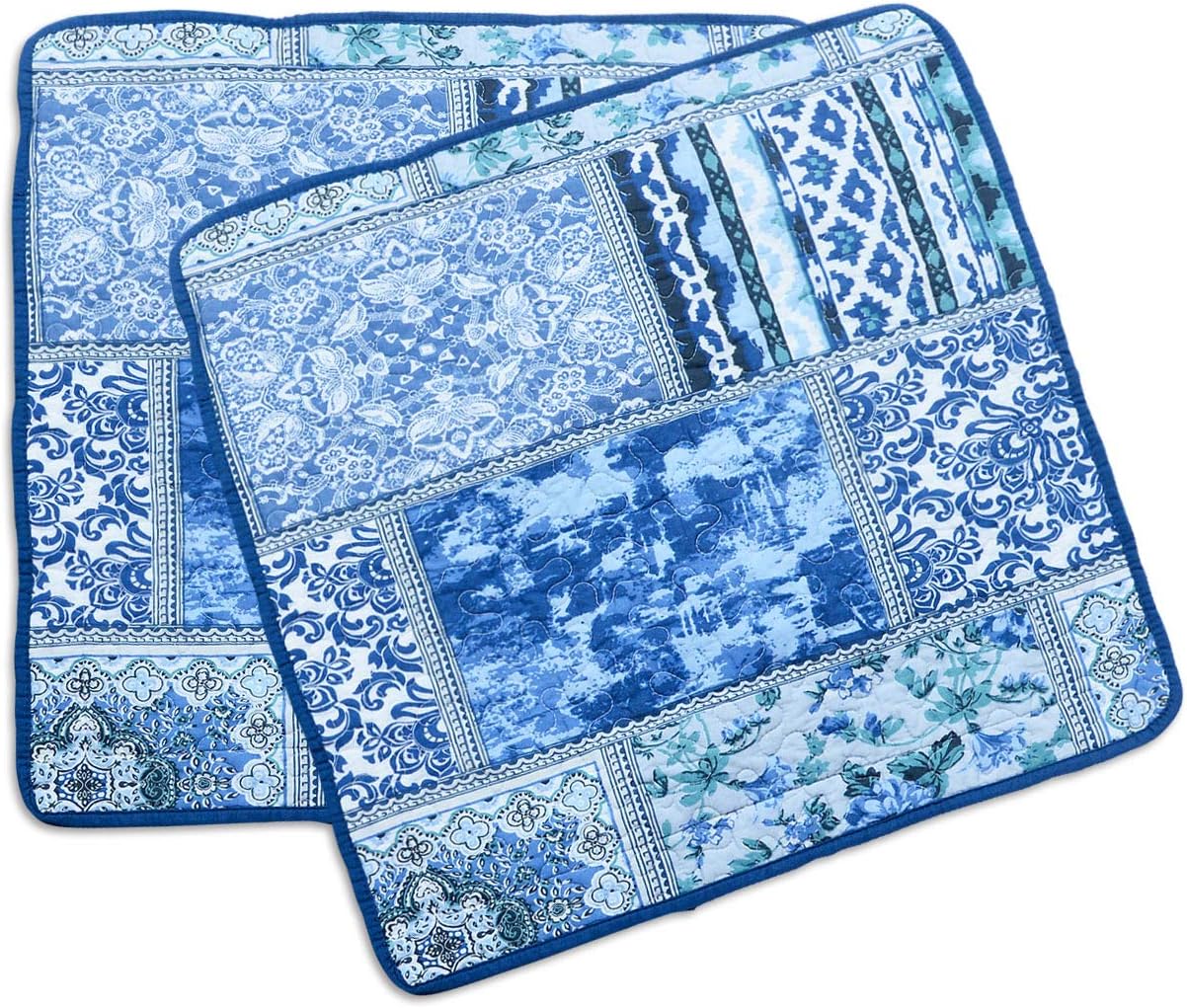 NEWLAKE Blue Classic Bohemian Style Cotton Throw Pillow Covers (2 Pieces, 18X18 Inch)